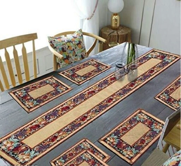 Jacquard Cotton, Dining Table Mats with Runner -  Free Size, Cotton, Runner, Multipack 1